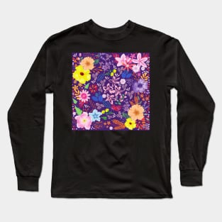 Bright Autumn Floral_Purple Background Long Sleeve T-Shirt